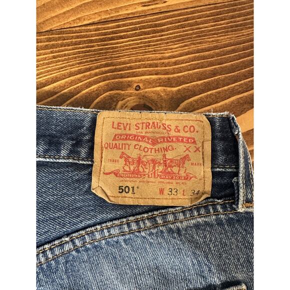 Levi's 501 vtg Jeans 33x34 Mens Straight Leg Button Fly Denim Vintage Pants - Picture 3 of 7